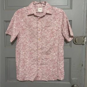 ROWM Men’s Short Sleeve Button Up Shirt Small Red White Tropical Leaf Print